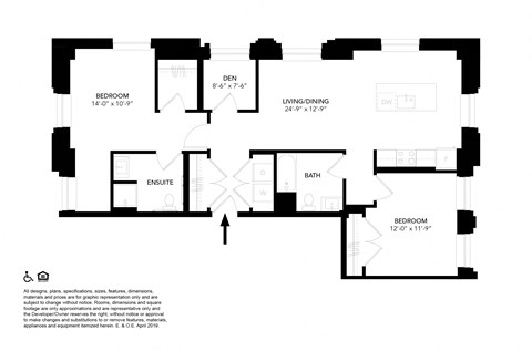 Floor plan for 2 beds, 2 baths, 1131 sqft